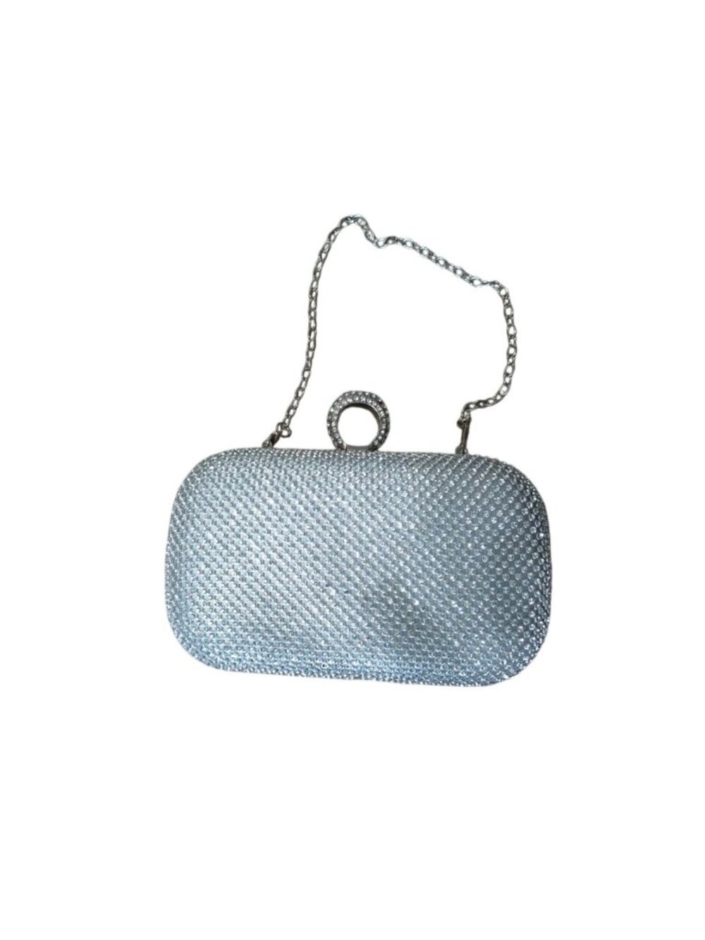 Unbranded Rhinestone Clutch Evening Bag Chain Strap Silver Crystal Kiss Lock